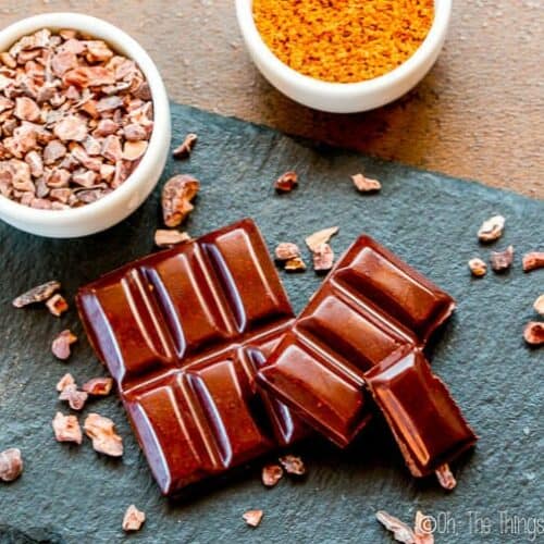 Avoid emulsifiers and other unwanted ingredients and control the process by making your own homemade chocolate bars from cocoa nibs. #chocolate #cacao #cocoa