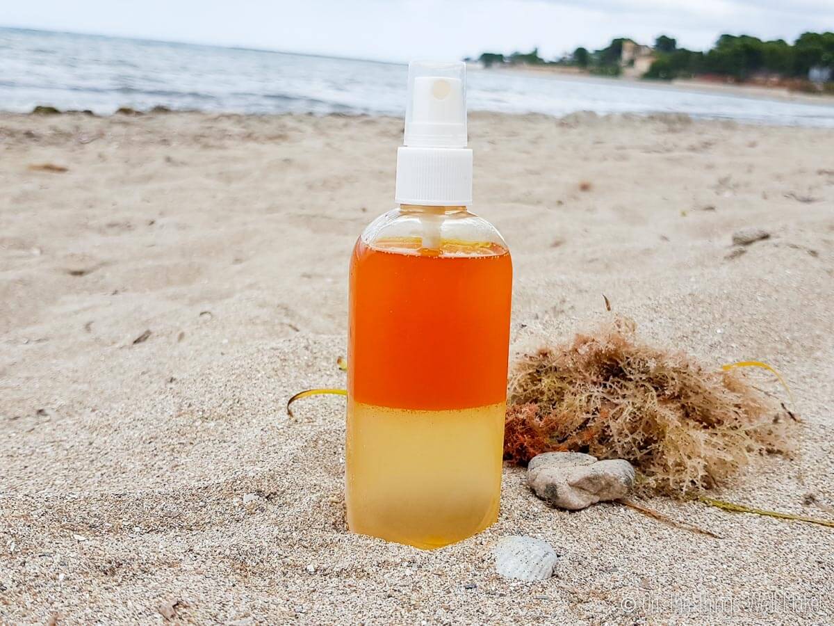 A bi-phase sea salt spray in the sand on the beach