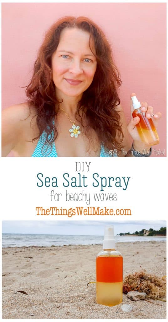 Get those tousled, beachy waves, or the texture that you get in your hair after a day at the beach, but without the damage, using this DIY sea salt spray. It's customizable to suit your hair type and the ingredients you have on hand. #seasalt #seasaltspray #hairspray #beachywaves #naturalhaircare