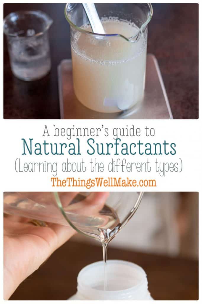 Trying to avoid SLS and other harsh surfactants? There are many mild, natural surfactants available. Here's a list of my favorites with information about working with them. #natural #surfactants #naturalsurfactants #shampoo