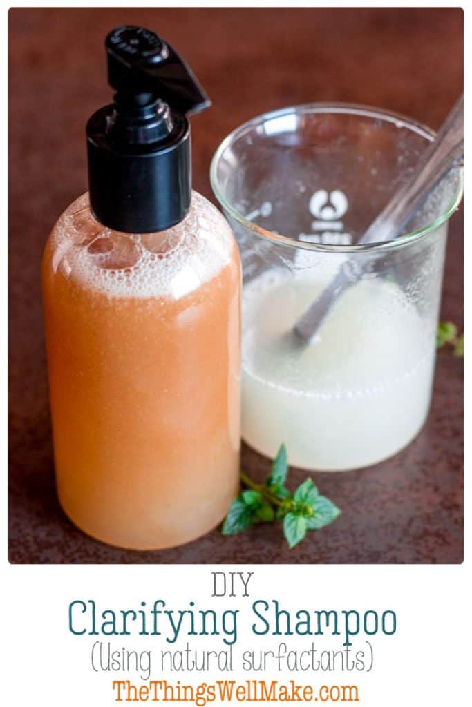 Cleanse your hair gently with this DIY clarifying shampoo that uses natural surfactants to remove dirt and leave your hair clean and soft. #shampoo #diyshampoo #naturalsurfactants #naturalshampoo