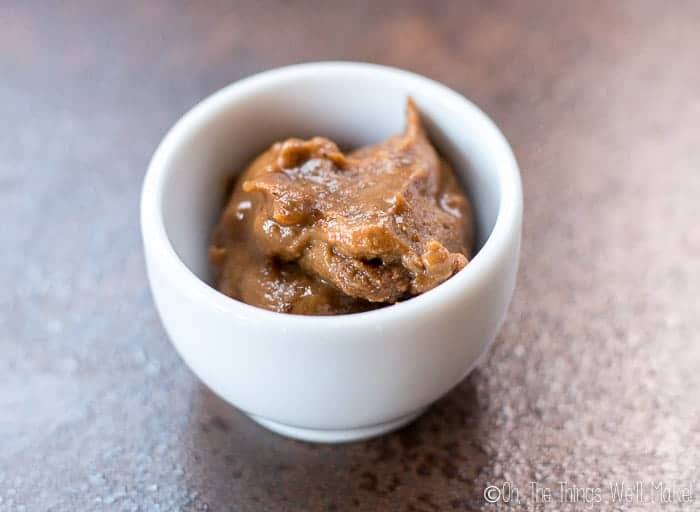 Leftover soybean paste in a small white bowl