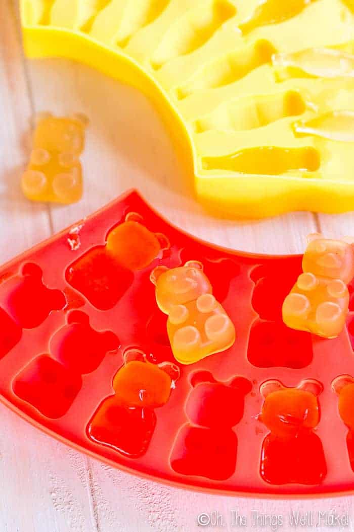 Homemade gummy bears on a silicone gummy bear mold