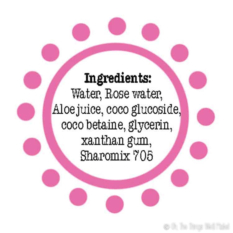 Ingredient list label for homemade baby wash and shampoo