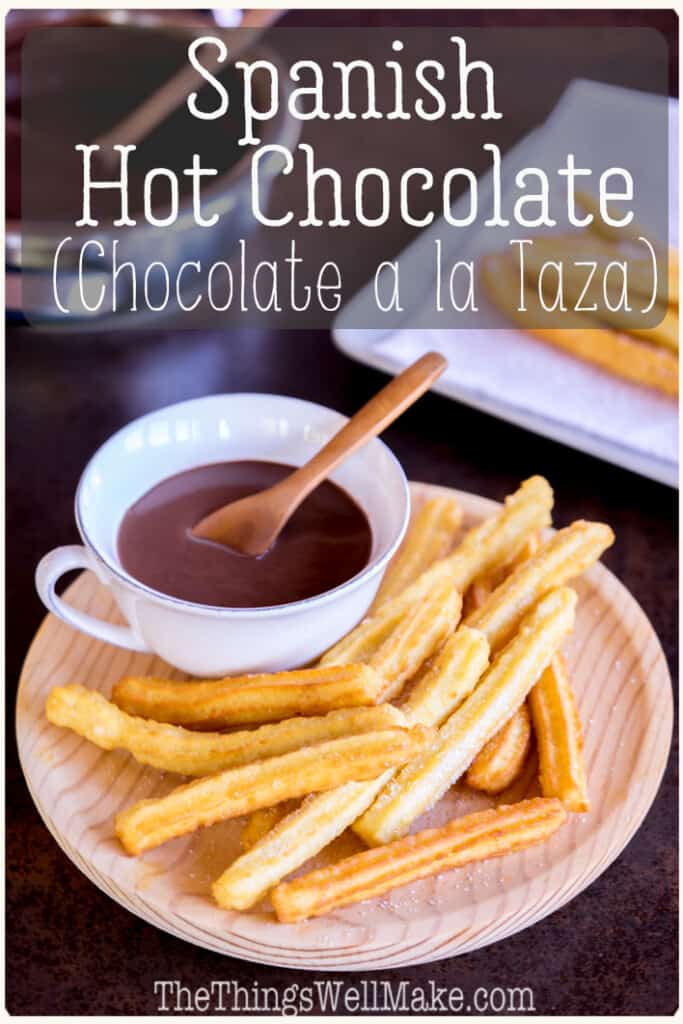 Thick and creamy, chocolate a la taza, or Spanish hot chocolate, isn't just your ordinary hot chocolate. Its thicker consistency is perfect for dunking churros or sweetbreads, or for eating with a spoon. #churros #chocolate #chocolatealataza #spanishrecipes #chocolateconchurros #chocolateaddicts #chocolatelovers #chocolaterecipes #thethingswellmake #miy