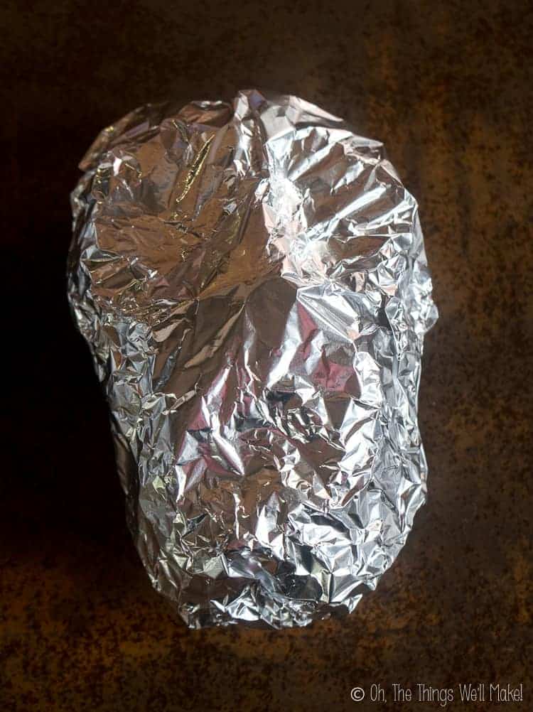 the face shape covered with another piece of aluminum foil