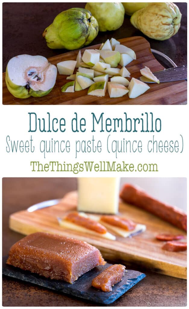 Sweet, yet slightly tangy, dulce de membrillo is a thick, sliceable jelly made from the quince fruit. It is also known as quince cheese, or quince paste, and it pairs deliciously with cheese. #quincerecipes #preserves #fallrecipes #thethingswellmake #miy #preserves #membrillo #fallrecipes