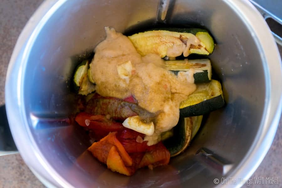 Ingredients for zucchini hummus in a food processor
