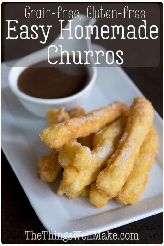 Just as crispy and delicious as their traditional counterparts, these Spanish-style gluten-free churros are also grain-free. #churros #churrosconchocolate #glutenfree #grainfree #thethingswellmake #spanishrecipes #donutrecipes #dessertrecipes #breakfastrecipes