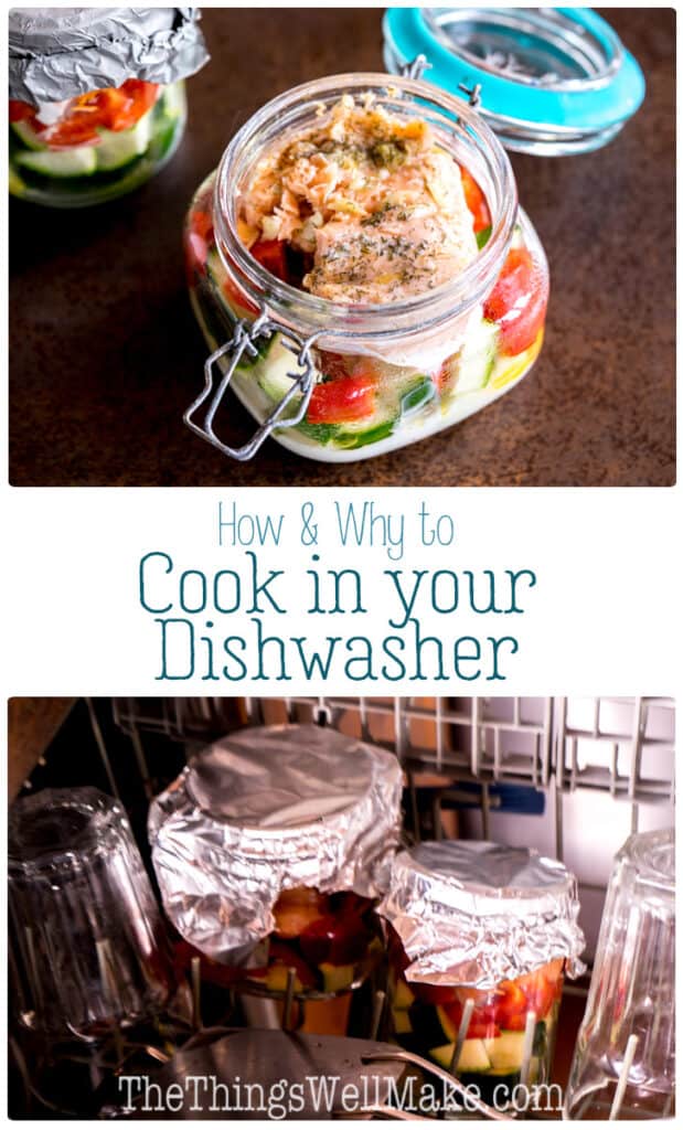 A sustainable way to cook fish to flaky perfection, cooking in your dishwasher makes double use of the heat of the washing process, allowing you to conserve energy. Learn how and why to cook in the dishwasher and what foods work best. A simple salmon recipe for the dishwasher is also included. #sustainableliving #sustainable #nowaste #thethingswellmake #MIY