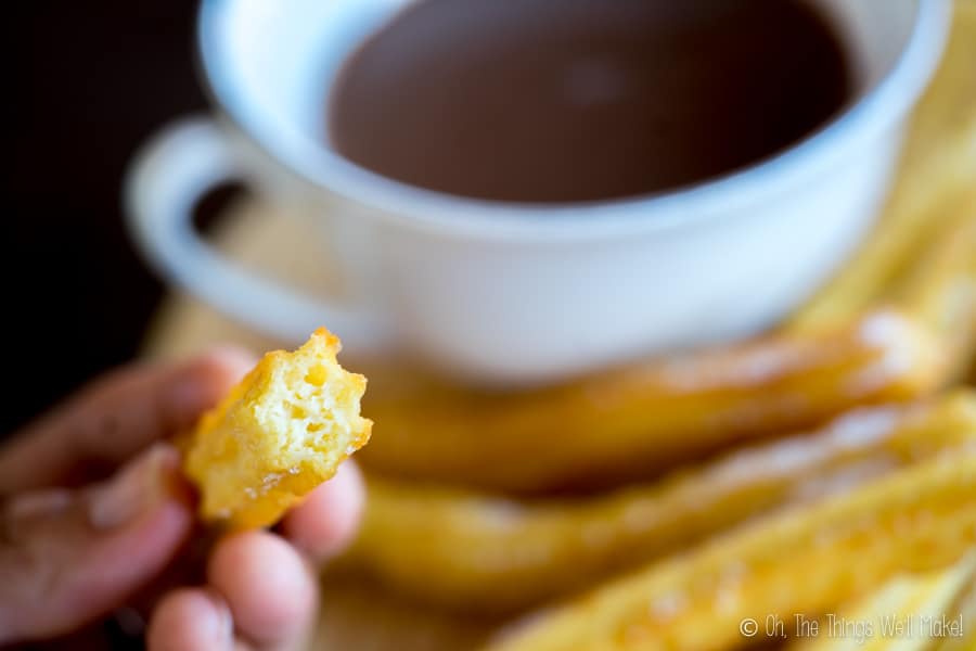 Closeup of the center of a homemade churro