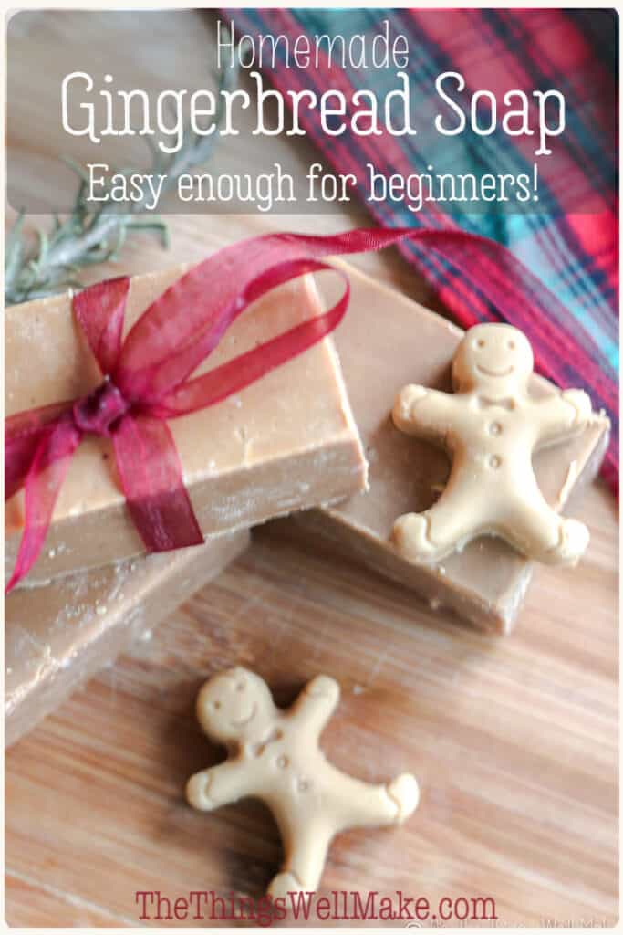 The perfect stocking stuffer, this homemade gingerbread soap is easy enough for beginners to make. It has a lovely fragrance that reminds you of the holidays. #soapmaking #gingerbread