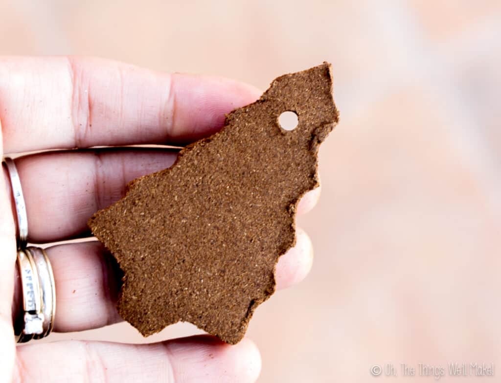 Closeup of a cinnamon ornament with rough edges