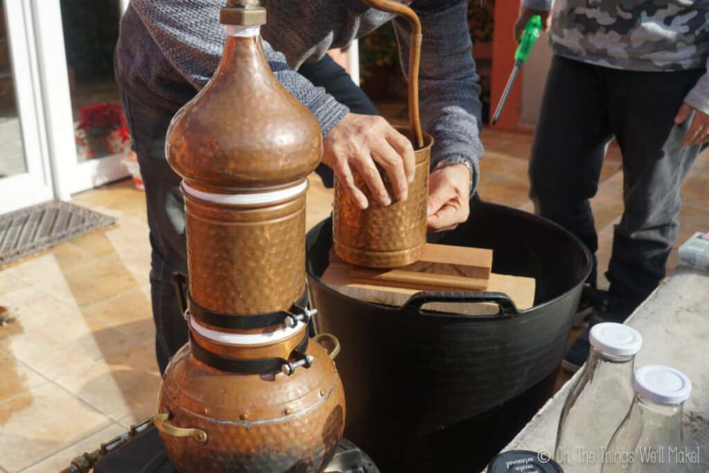 Closeup of a copper still