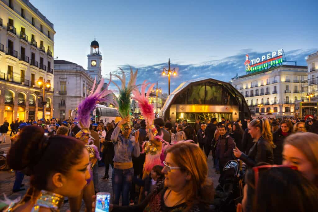 People celebrating in the Puerta del Sol.