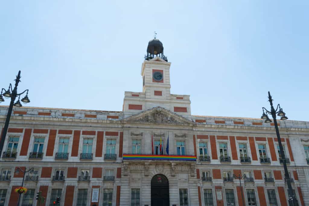 The iconic clock tower of the Puerta del Sol