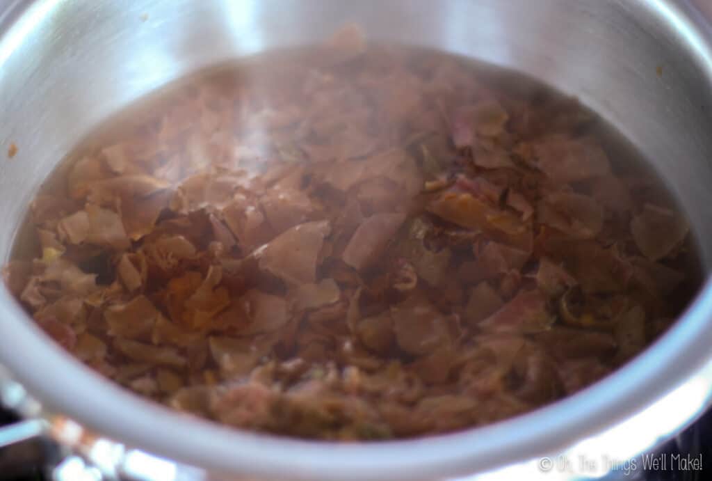 Rose petals steeping in hot water