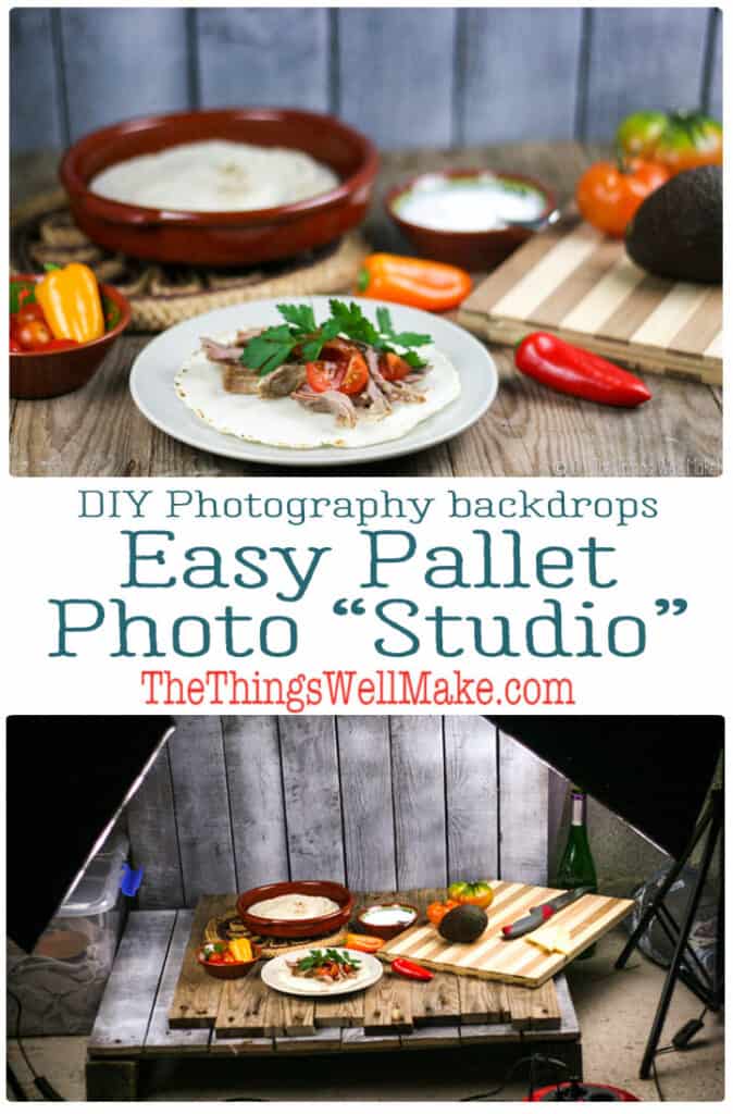 Upcycle a pallet into a versatile DIY photography backdrop! Learn how to make and use it for food and still-life photography, getting the perfect shot even when it's dark outside. #photography #photographybackdrops #upcycle #pallets #thethingswellmake #miy #foodphotography