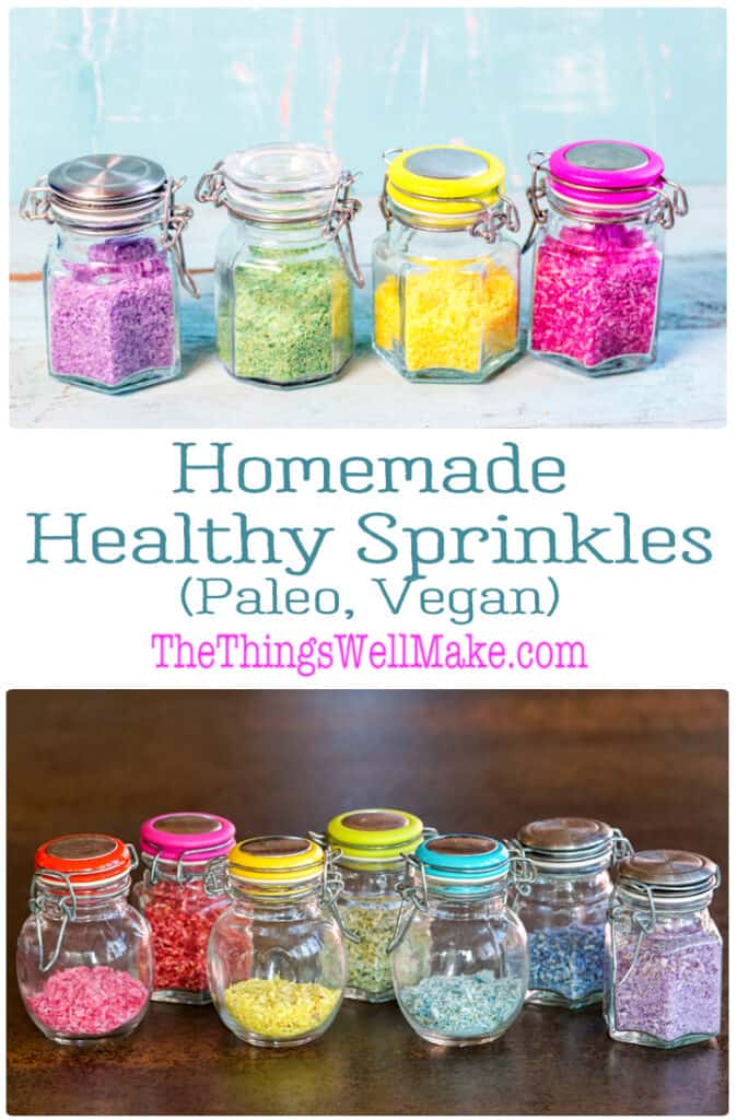 Living a healthy lifestyle doesn't have to be boring. Make these fun sprinkles with vibrant colors that are made with natural ingredients that you likely already have in your kitchen. #paleodiet #healthyrecipes #naturalcolorings #thethingswellmake #sprinkles
