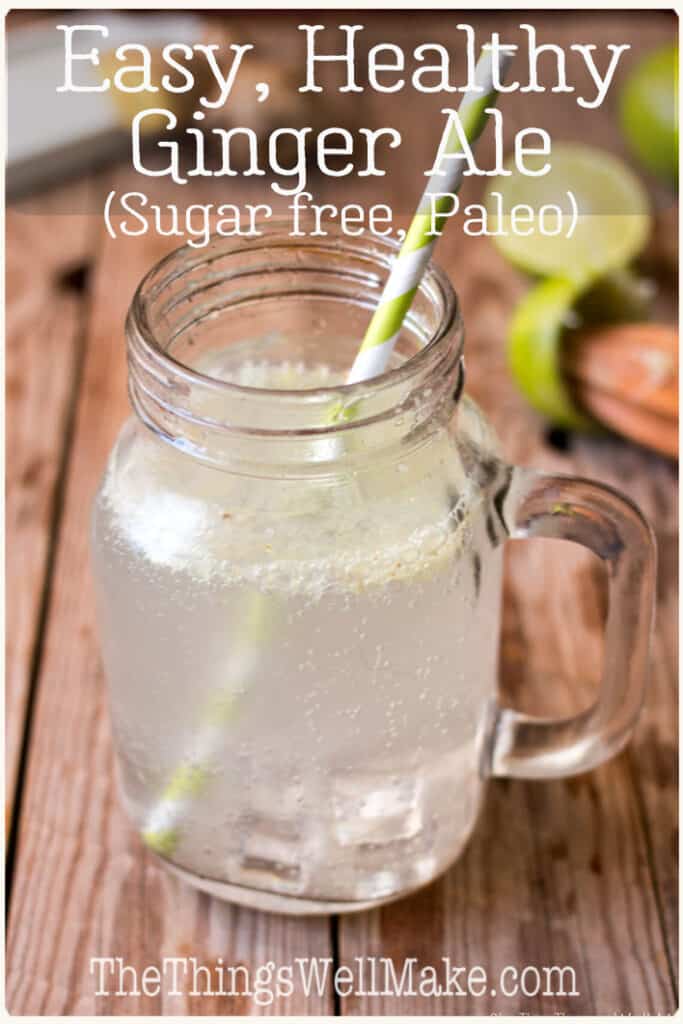 Surprise your senses with this healthy, sugar-free, homemade ginger ale. It's a fun, refreshing, carbonated detox water that will curb your cravings for not so healthy drinks. #gingerale #gingerrecipes #thethingswellmake #miy #mocktails #flavoredwater