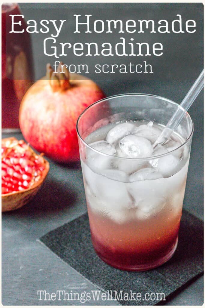 It is easy to make grenadine syrup from scratch using fresh pomegranates or pomegranate juice. Impress your friends with a more grown-up cocktail using homemade grenadine, free from the artificial colors and flavors of the store-bought varieties. #grenadine #shirleytemple #realfood #mocktails #pomegranates