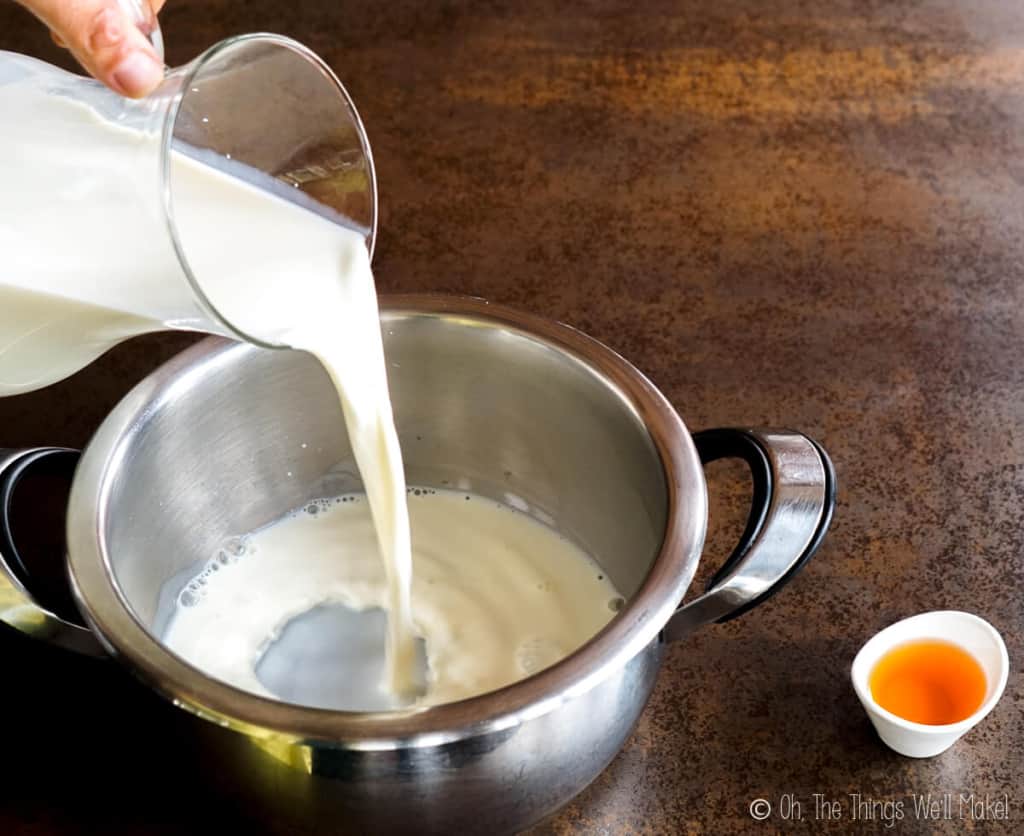 pouring milk into a pan