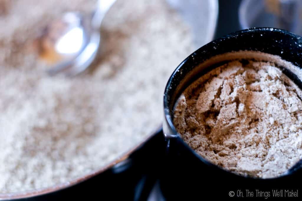 Ground tigernut flour in a coffee grinder