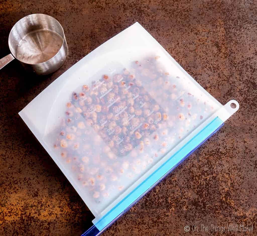 A closed silicone bag of hydrated tigernuts