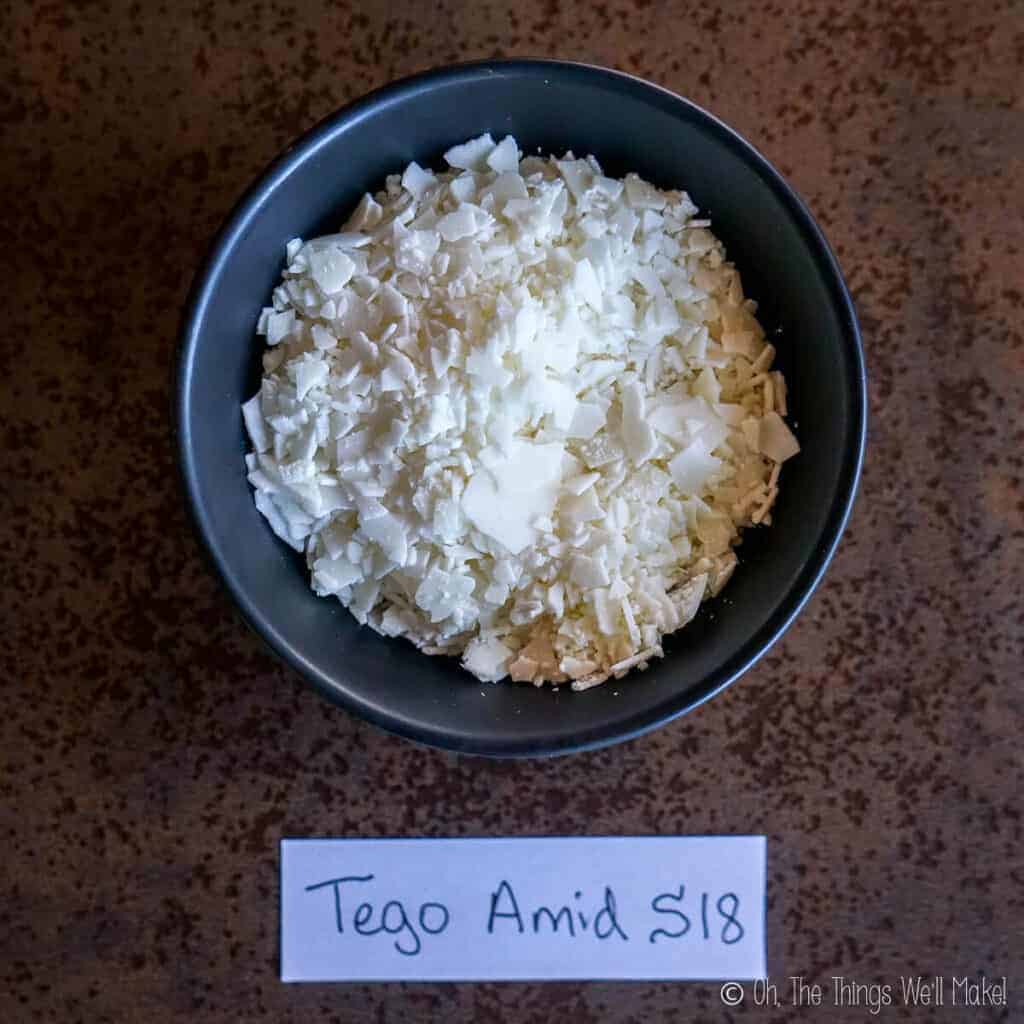 Overhead view of a bowl of Tego Amid s18 emulsifier