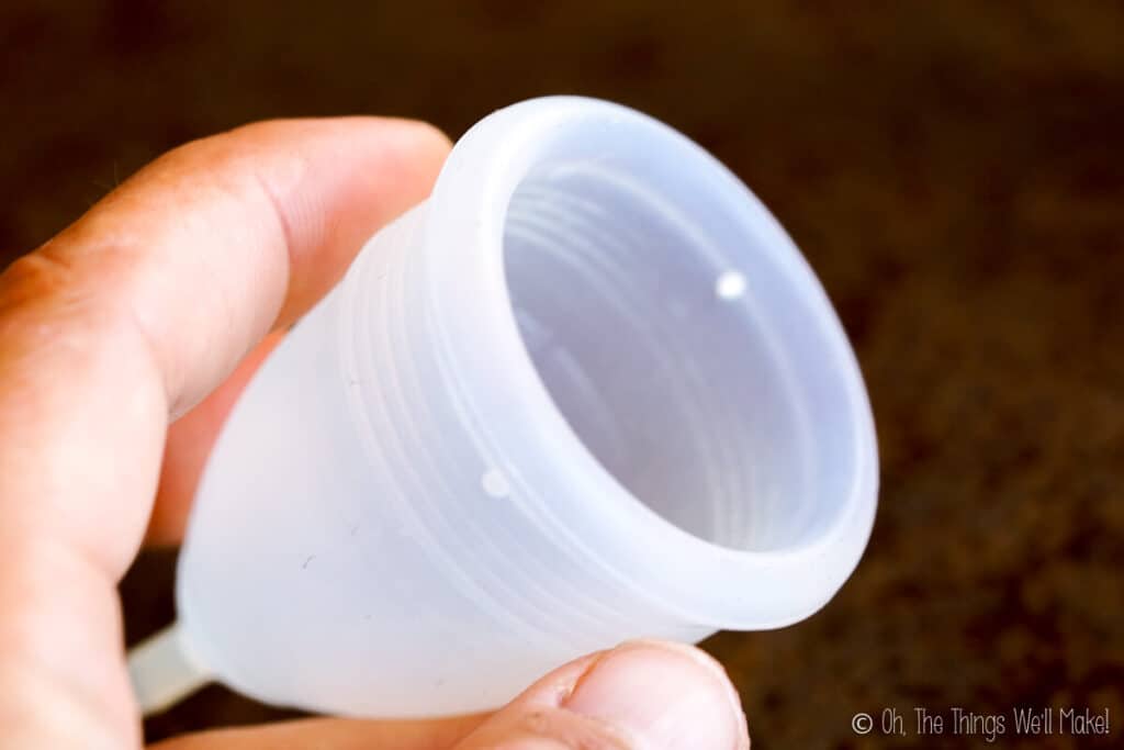A closeup of a Croing menstrual cup