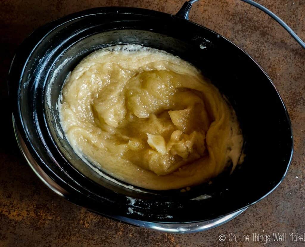 Soap paste being cooked in a slow cooker