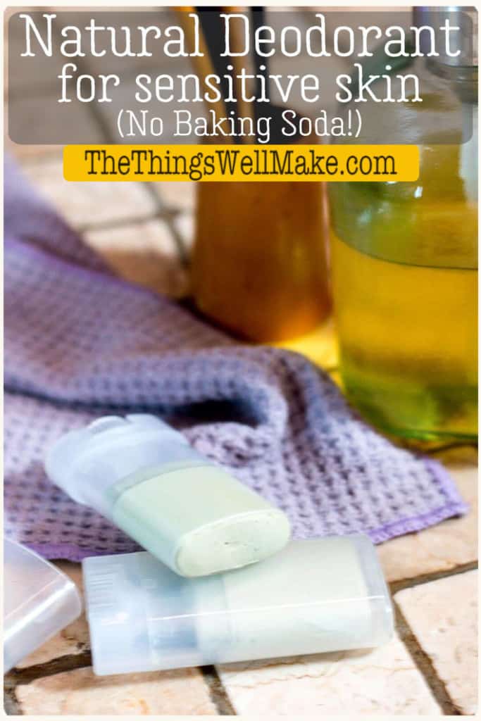 Soothing, yet effective, this natural homemade deodorant stick works without baking soda nor coconut oil and uses zinc to help combat odors for those with sensitive skin. #thethingswellmake #miy #deodorant #sensitiveskin #hygeine #natural #DIY