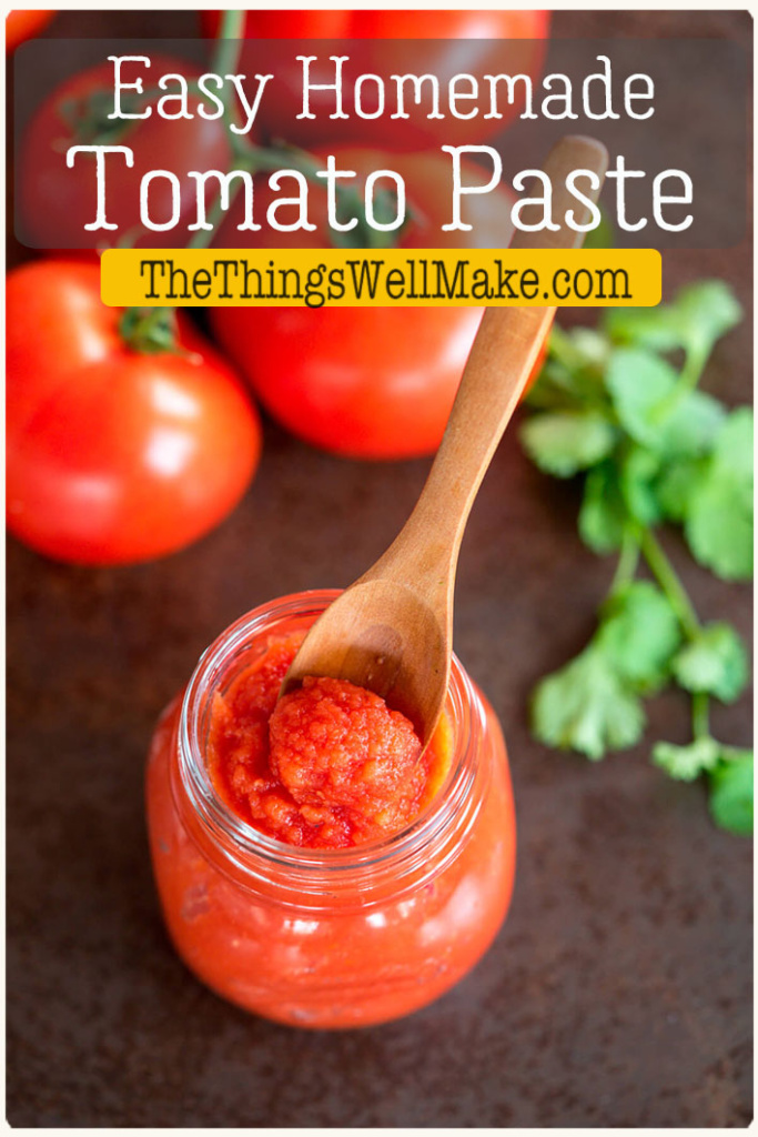 Making a homemade tomato paste from scratch is easier than you may think. It's the perfect way to conserve excess tomatoes from your garden. It can be made on the stovetop, in your oven, or in a slow cooker. Learn how to make it, and how to conserve it for later. #thethingswellmake #miy #tomatopaste #tomatosauce #tomatorecipes #tomatoes #freezing #canning #preservingfood #homesteading #homesteadingskills #pantrybasics