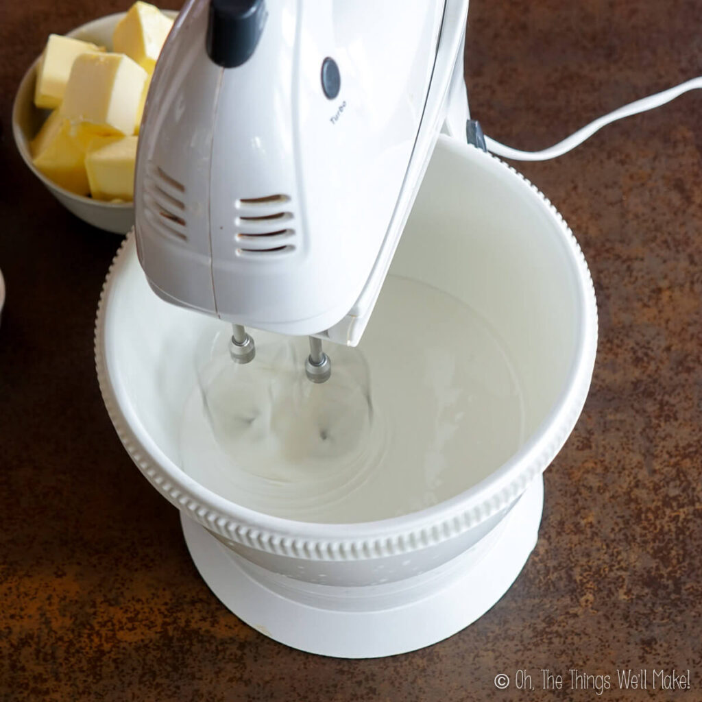 Beating the egg whites with a stand mixture