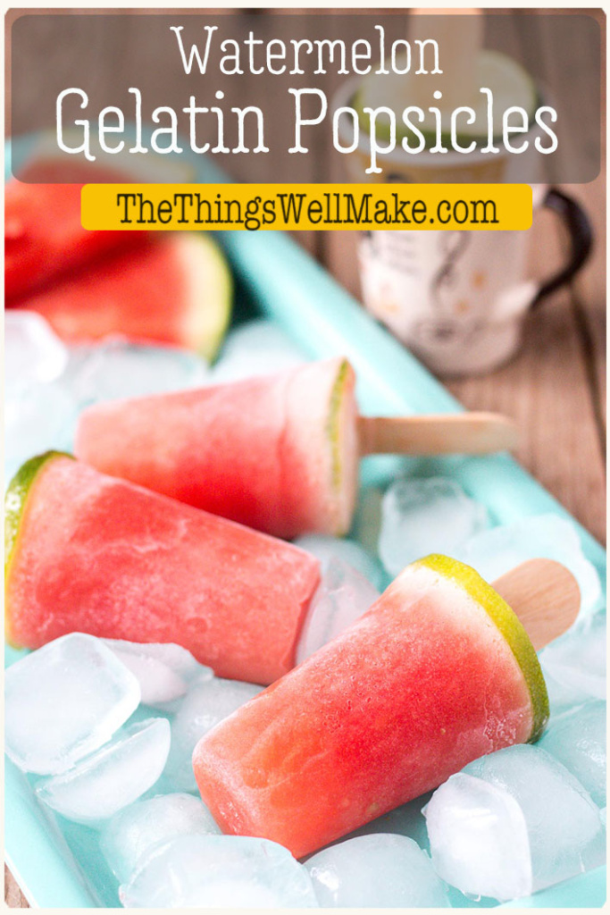 These delicious, healthy watermelon gelatin popsicles are fun to make and provide a healthy dose of collagen and protein. Plus, they have a great texture and don't drip! #thethingswellmake #miy #gelatin #popsicles #watermelon #healthydesserts #frozentreats