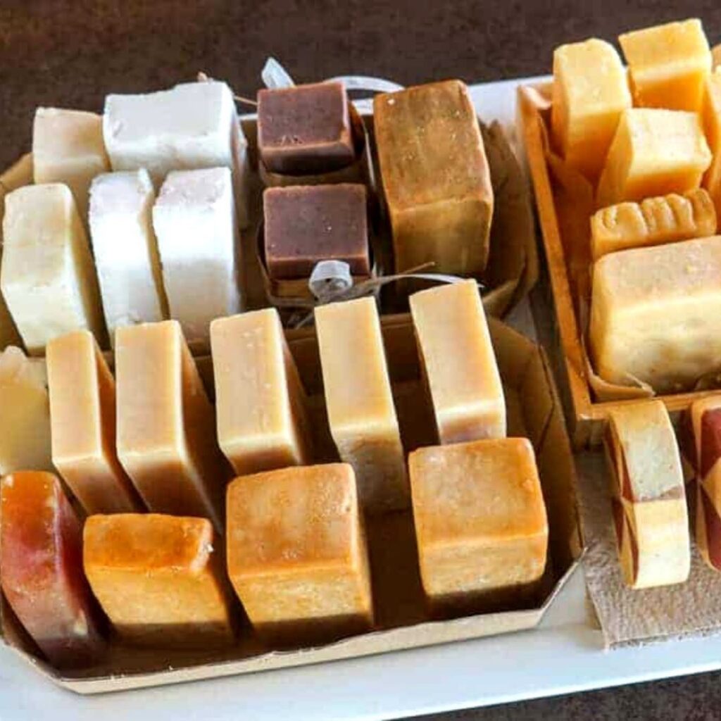 soaps curing on a tray