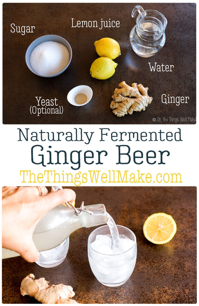 Refreshing and naturally carbonated, fermented ginger beer is a delicious addition to mixed drinks like the Moscow Mule or Dark n' Stormy. It is also flavorful enough to enjoy on its own. #gingerrecipes #gingerbeer #cocktails #thethingswellmake