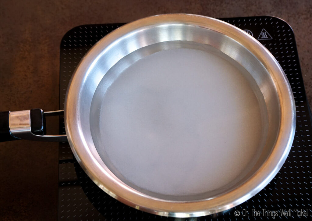 Sugar and water in a saucepan