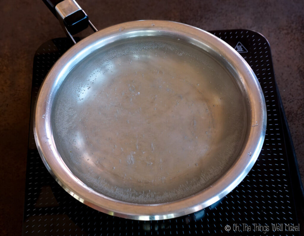 The sugar and water mixture simmering