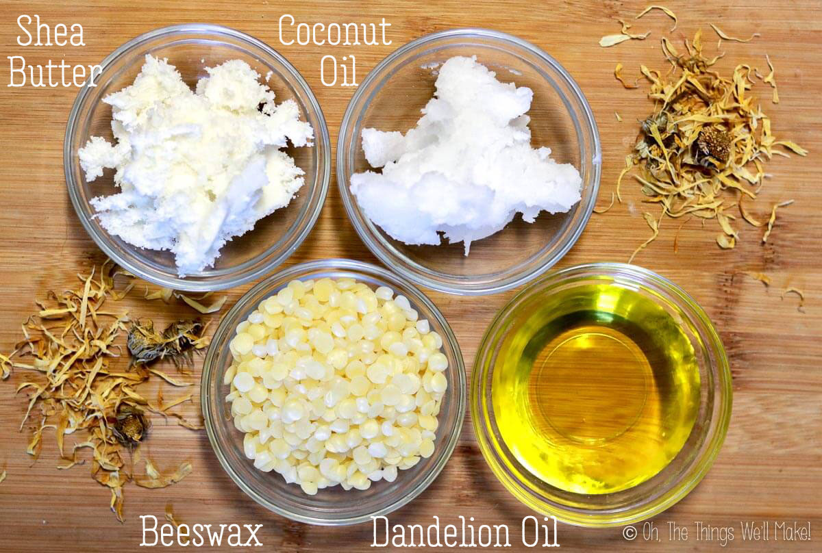 ingredients for dandelion lotion bars