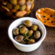 A bowl full of lye-cured olives