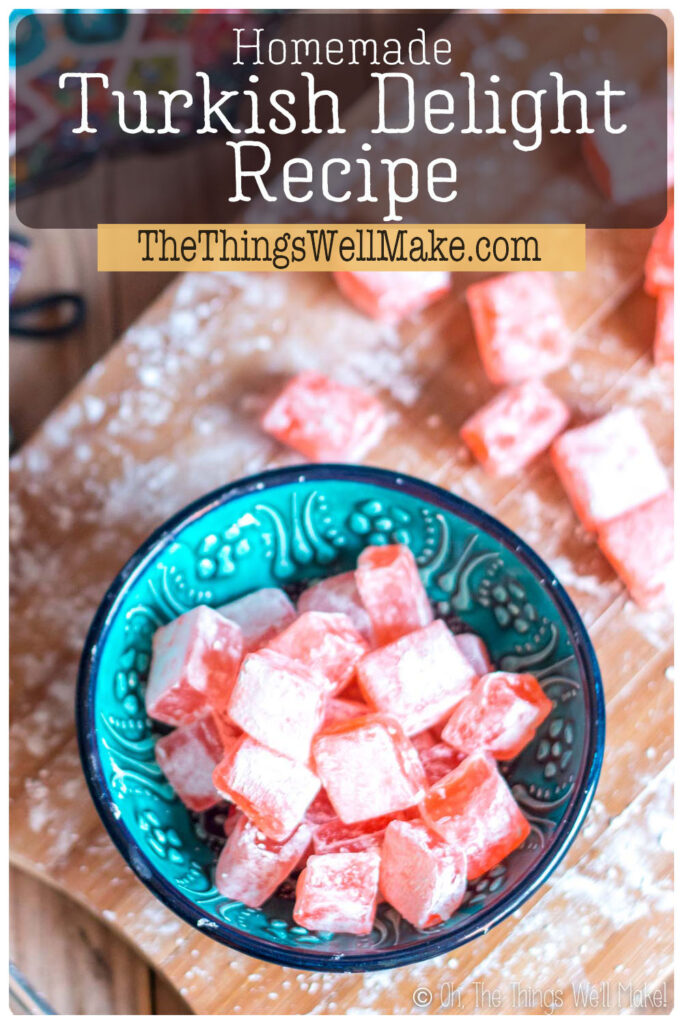 Sweet and slightly exotic, Turkish delight is a popular Middle Eastern candy that can be made and flavored in a variety of ways. Learn how to make it at home and customize it to suit your taste. This recipe has taken me years to perfect. The methodology depends a lot on the type of starch chosen. You can get a different texture depending on which starch you use. #turkishdelight #thelionthewitchandthewardrobe #narnia #candy #candyrecipes