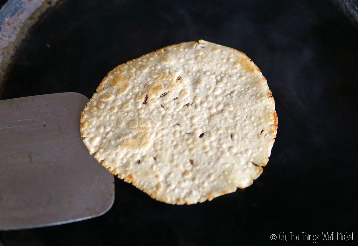Pan frying a papadum