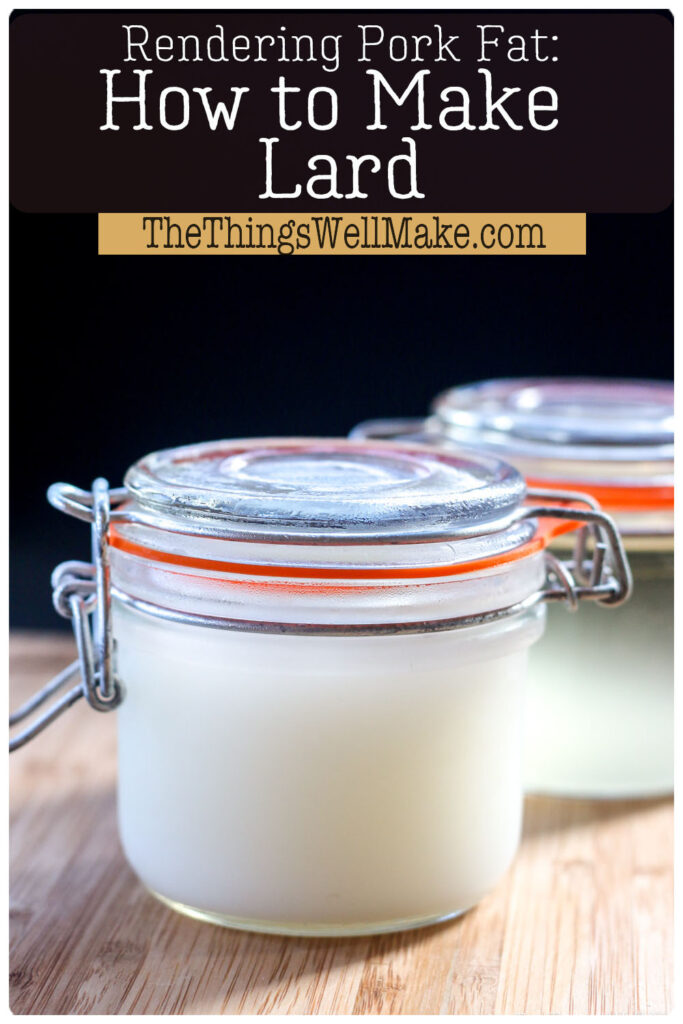 Rendering pork fat is an easy way to get a cost-effective, versatile fat for cooking and soapmaking. Learn how to make lard and why you'd want to. #thethingswellmake #miy #carnivorediet #rendering #healthyfats #porkrecipes #soapmaking #traditionalrecipes #traditionalfood #animalfats #paleo #pantrybasics