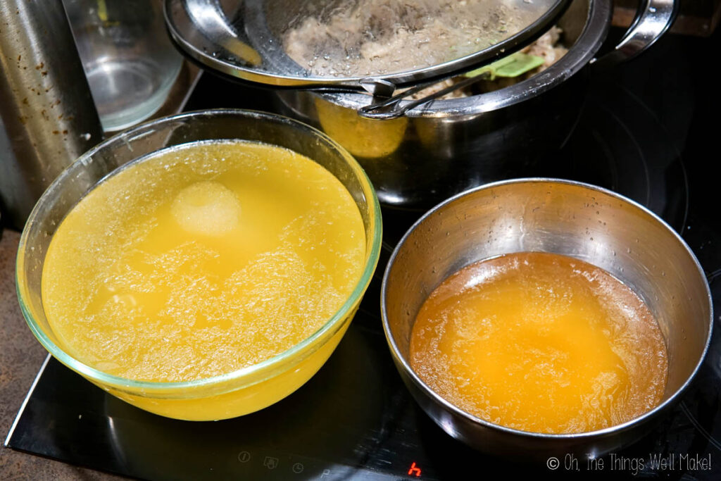 two bowls of liquid tallow