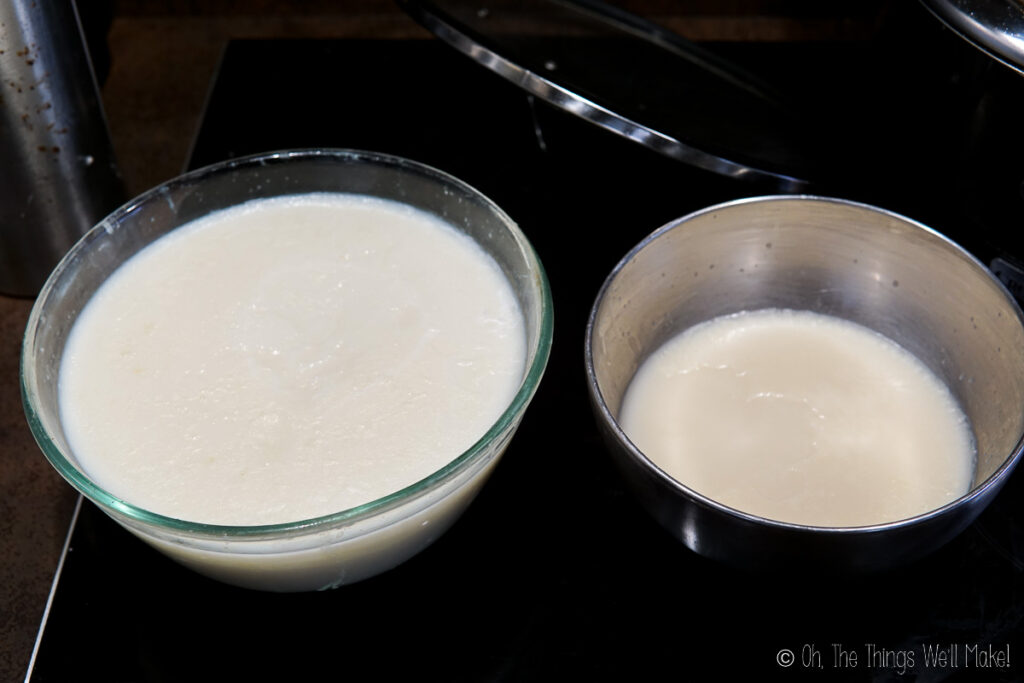 Two bowls of solid tallow