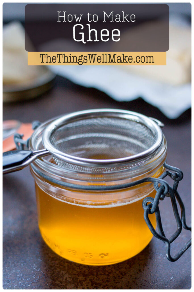 With a nutty flavor, ghee is a healthy, stable fat that's great for frying and adds flavor to your foods. Learn how to make ghee from butter quickly and easily.#thethingswellmake #miy #ghee #butter #clarifiedbutter #paleo #fromscratch #healthyfats #healthyfood #healthyrecipes #indianfood #carnivorediet