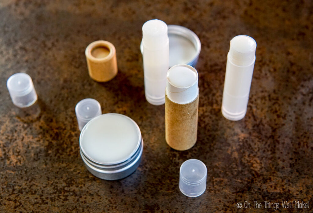 Various tubes and a tin of tallow lip balm