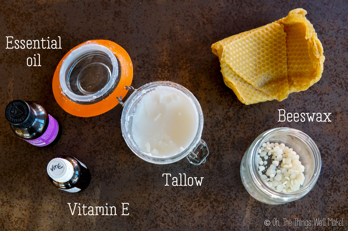 ingredients for a tallow lip balm