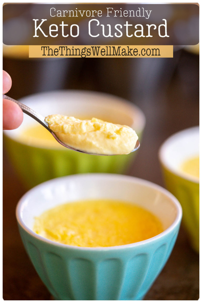 Smooth, creamy, and delicious, this low-carb, high-fat, keto custard is a carnivore diet-safe dessert that's easy to make and sure to please. With just 3 simple ingredients and not a lot of prep work, you'll have a delicious sugar free dessert in no time! #carnivoredessert #carnivorediet